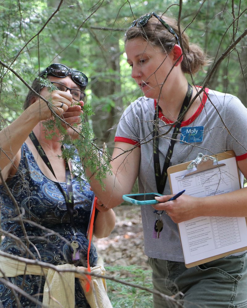 A GMRI instructor working with a teacher doing fieldwork during an RTC gathering