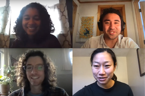 There are four different people in four different quadrants looking at the camera.