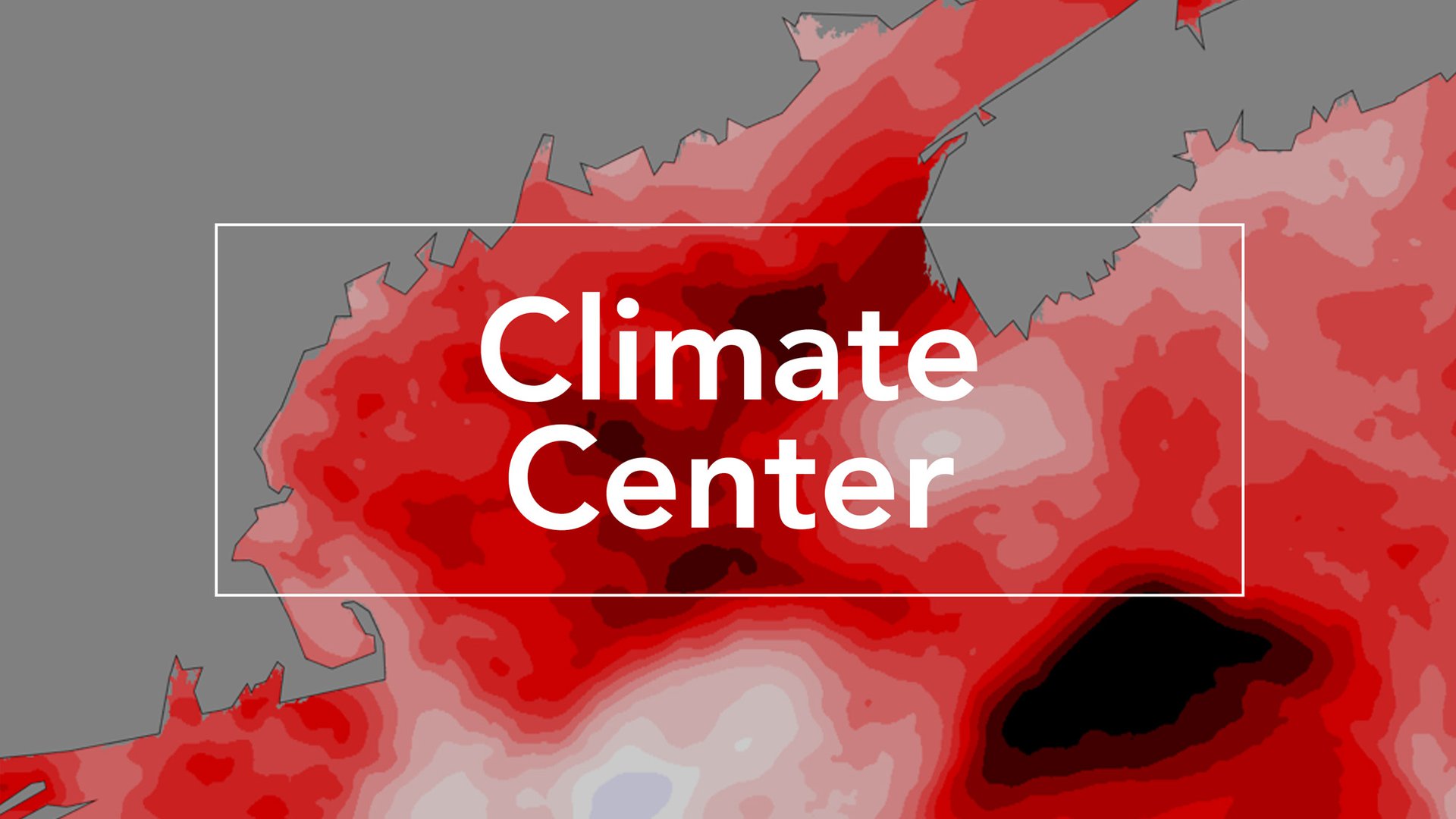 A map showing rising average water temperature in the Gulf of Maine region with the title Climate Center laid over it