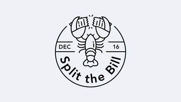 an icon depicts a lobster cutting a bill in half with his claws with the accompanying text: split the seafood bill day